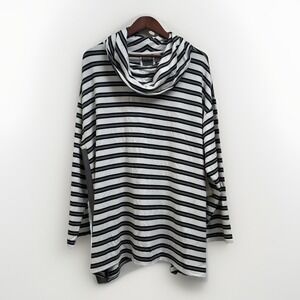 NWT Chicos Womens Size XXL Black White Striped Cowl Neck Tunic Top Long Sleeve